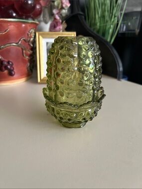 Fenton Olive Green Hobnail Fairy lamp